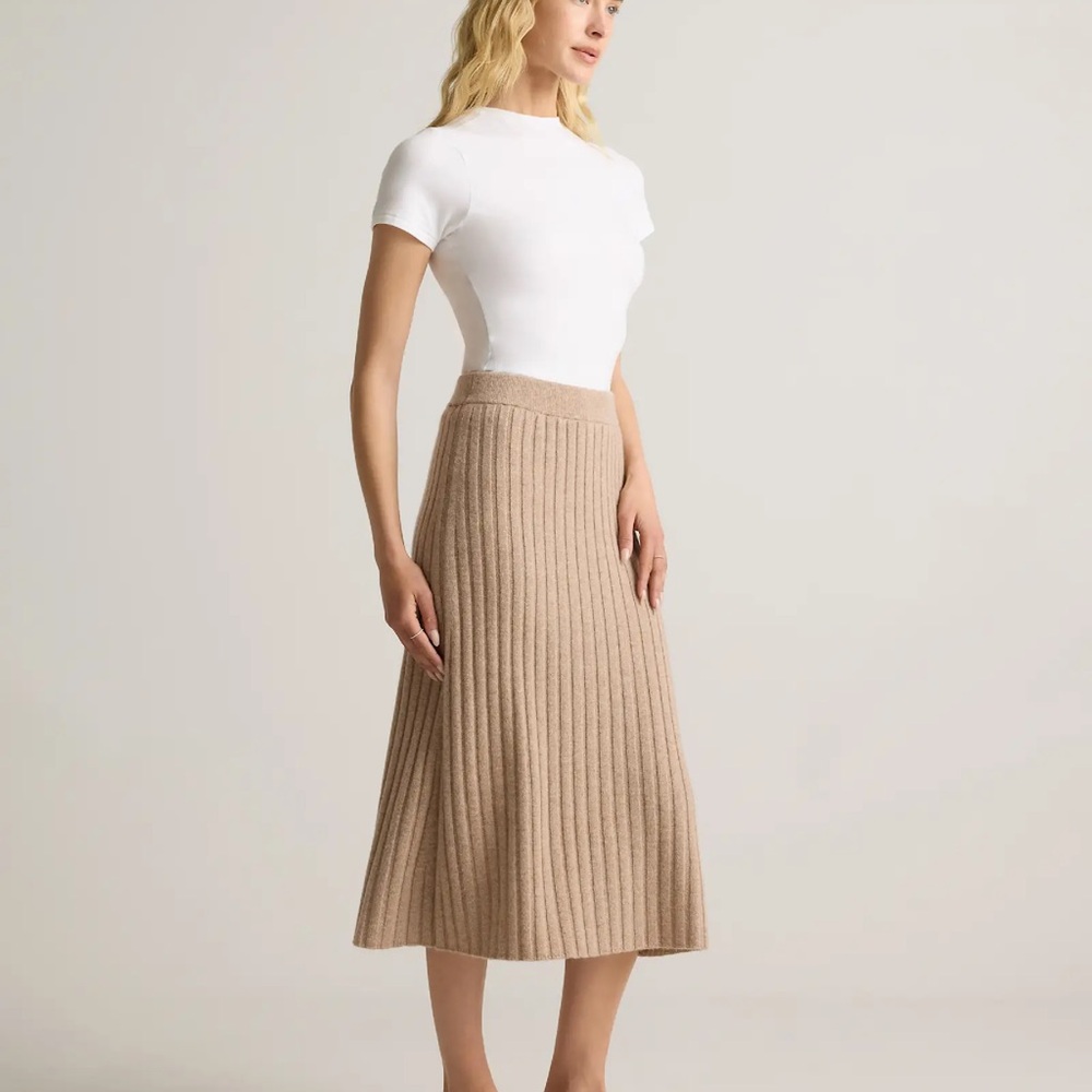 Quince Tan Ribbed Cashmere Pencil Skirt - Picture 3 of 6